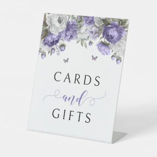 Violet Lilac Peony Floral Wedding Cards And Gifts Pedestal Sign