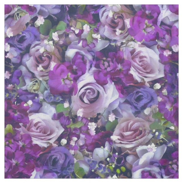 Violet Lilac Rose Flowers Garden Pattern Fabric (Swatch)