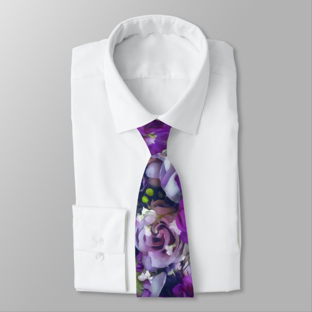 Violet Lilac Rose Flowers Garden Tie (Tied)