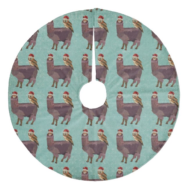 Violet Llama & Owl Christmas Tree Skirt (Front)