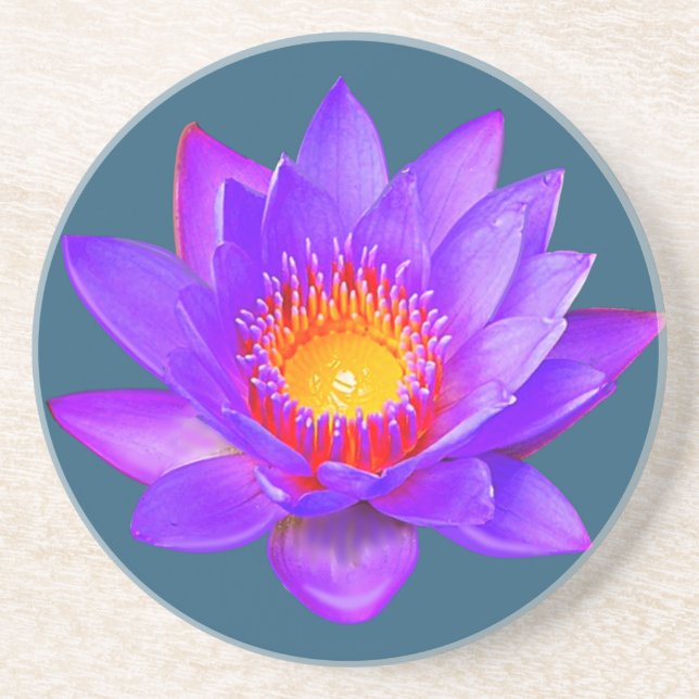 Violet Lotus Flower on Blue Coaster (Front)