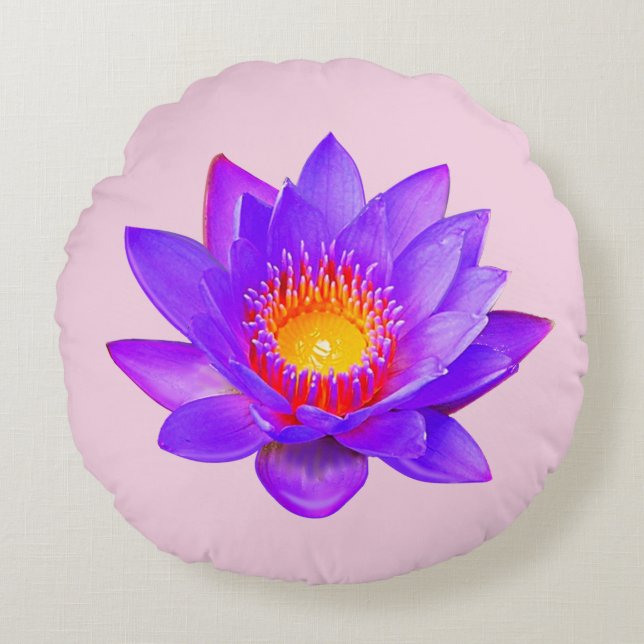 Violet Lotus Flower on Light Pink Round Cushion (Front)