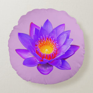 Violet Lotus Flower on Violet Round Cushion