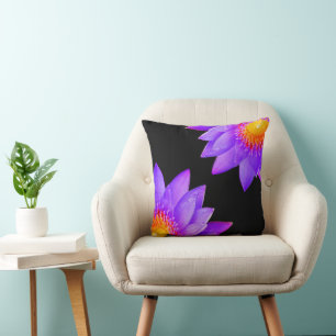 Violet Lotus Flowers on Black Cushion