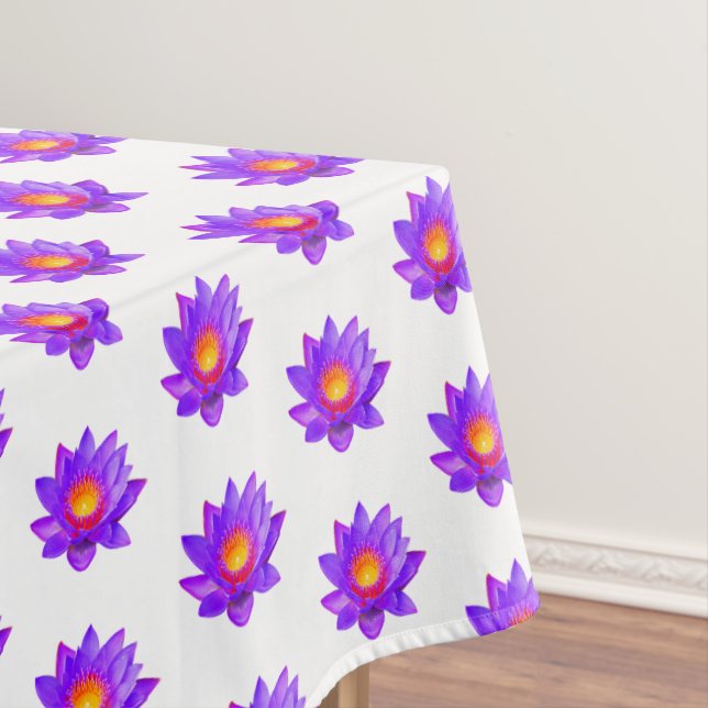 Violet Lotus Flowers on White Tablecloth (In Situ)