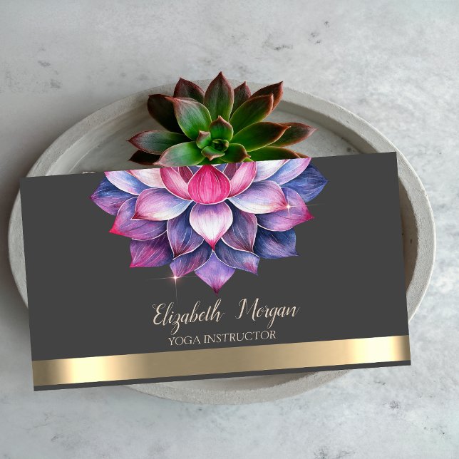 Violet Lotus Gold Stripe Yoga Instructor Business Card (Creator Uploaded)
