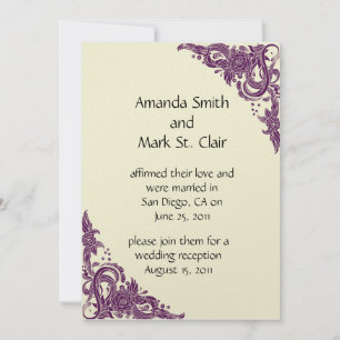 Violet Magenta and Ivory Post Wedding Reception In Invitation