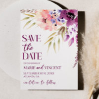 Violet Magenta Floral Flower Wedding Save The Date