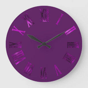 Violet Magenta  Metallic Silver Roman Numbers Large Clock