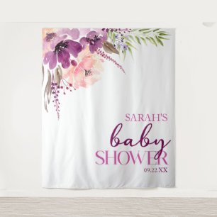 Violet Magenta Purple Floral Baby Shower Tapestry