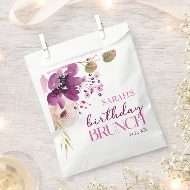 Violet Magenta Purple Floral Birthday Party Brunch Favour Bags (Clipped)