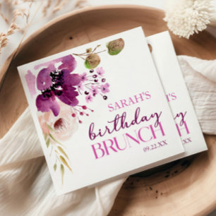 Violet Magenta Purple Floral Birthday Party Brunch Napkin