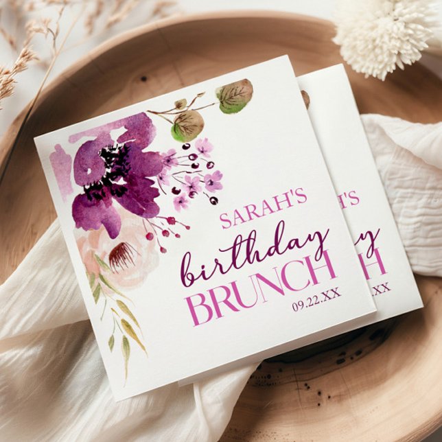 Violet Magenta Purple Floral Birthday Party Brunch Napkin (Creator Uploaded)
