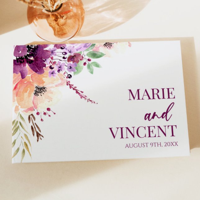 Violet Magenta Purple Floral Flower Wedding Guest Book (Creator Uploaded)