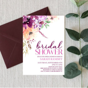 Violet Magenta Purple Floral Flowers Bridal Shower Invitation