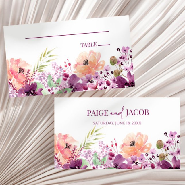 Violet Magenta Purple Floral Flowers Wedding  Place Card (Creator Uploaded)