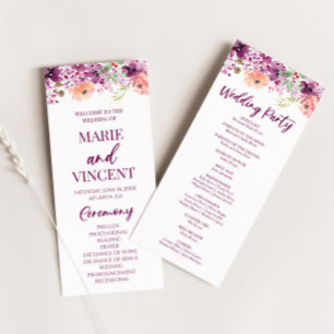 Violet Magenta Purple Floral Flowers Wedding Programme