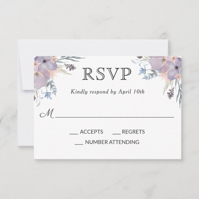 Violet Meadow Watercolor Floral Wedding RSVP (Front)