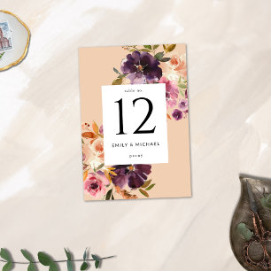 Violet Meadows Modern Fall Floral Table Number