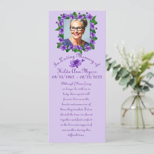 Violet Memories Memorial/Funeral Card (Standing Front)