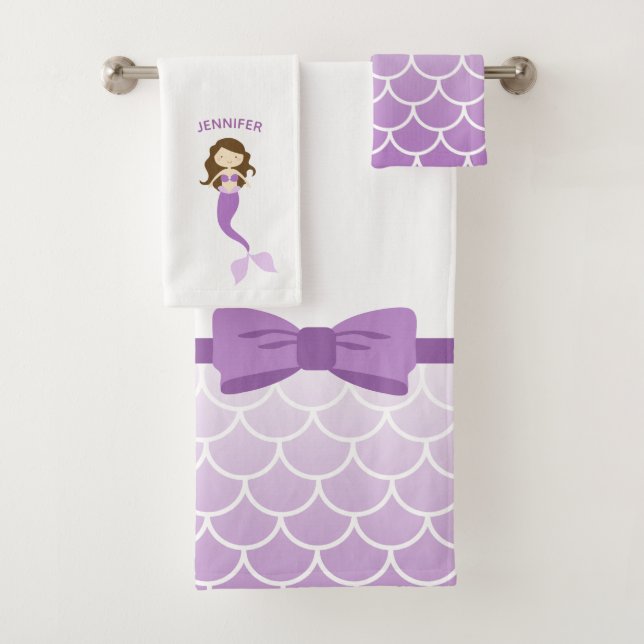 Violet Mermaid Personalised Bath Towel Set (Insitu)