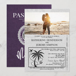 Violet Mexico Passport Wedding Invitation