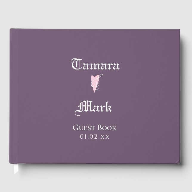 Violet Minimalist Heart Wedding Simple Guest Book (Front)
