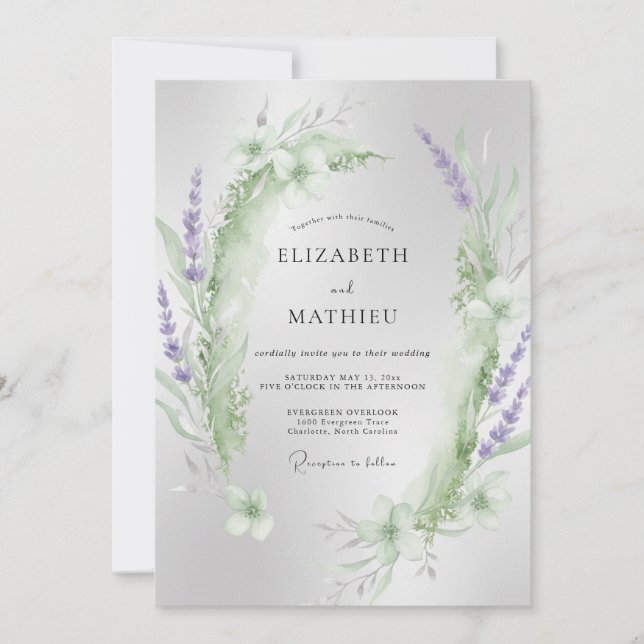 Violet Mint Foliage Eucalyptus Wedding Invitation (Front)