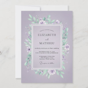 Violet Mint Leafy Wedding Invitation