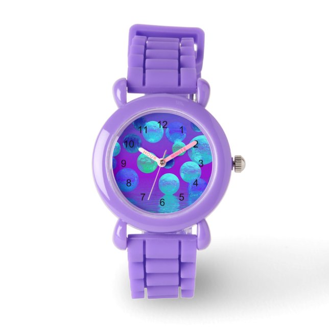 Violet Mist, Cyan and Purple Abstract Light Watch (Front)