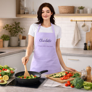 Violet monogram name business apron