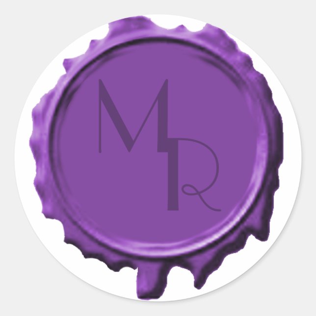 Violet Monogram Seal Wedding Stickers (Front)