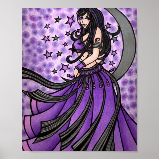 Violet Moon Goddess Belly Dancer Art Poster (Front)