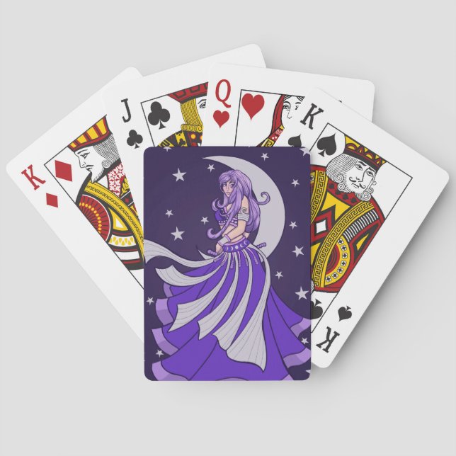 Violet Moon Goddess Belly Dancer Purple Art Playing Cards (Back)