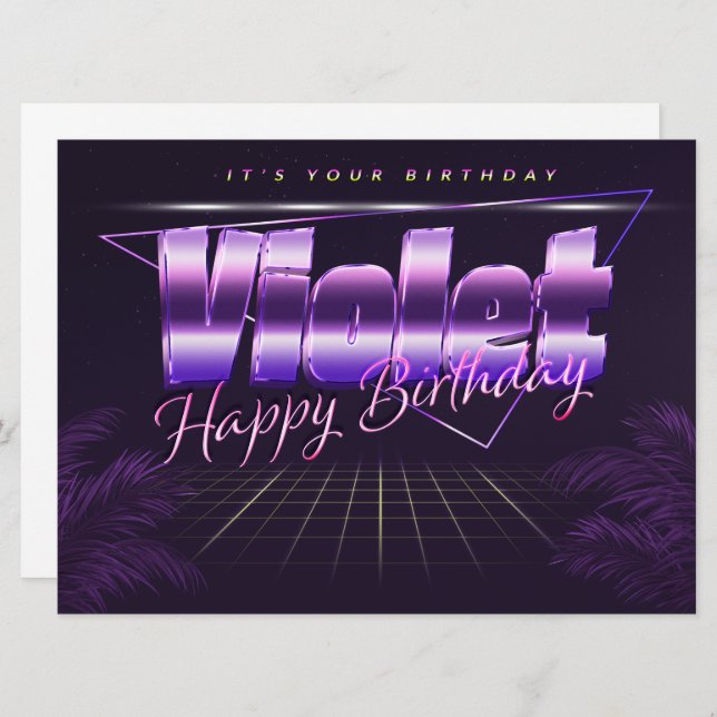 Violet Name First name purla retro card Birthday (Front/Back)