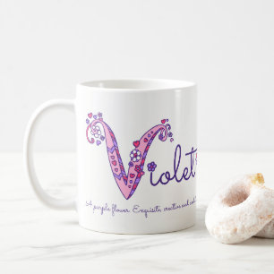 Violet name meaning decorative V monogram mug