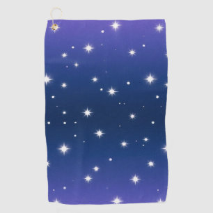 Violet Night Gradient with Twinkling Stars pattern Golf Towel