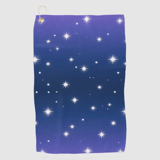 Violet Night Gradient with Twinkling Stars pattern Golf Towel (Front)