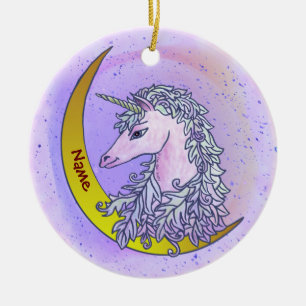 Violet Night Moon Unicorn Ceramic Tree Decoration