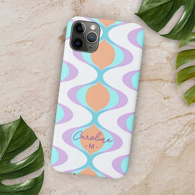 Violet Orange Aqua Blue Midcentury Waves Pattern Case-Mate iPhone Case (Creator Uploaded)