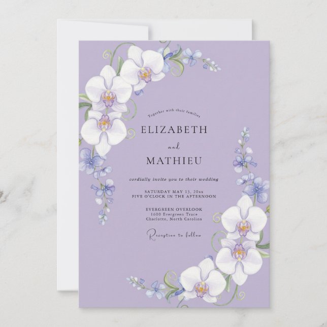 Violet Orchid Petal Wedding Invitation (Front)