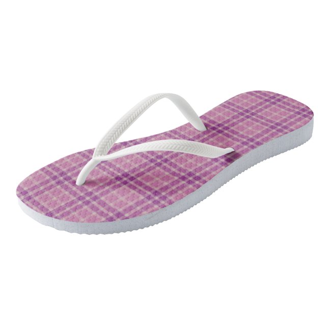 Violet Orchid Plaid Pattern Flip Flops (Angled)