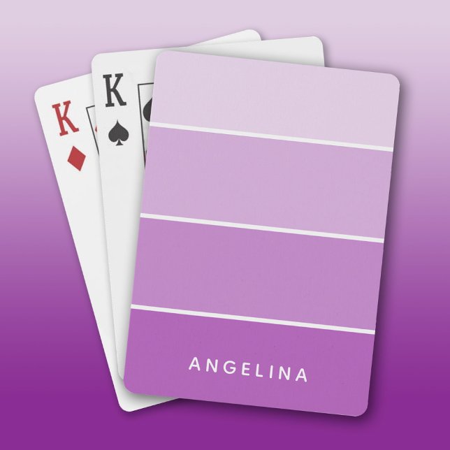 Violet Paint Chip Strip with White Custom Name Playing Cards (Custom Playing Cards)