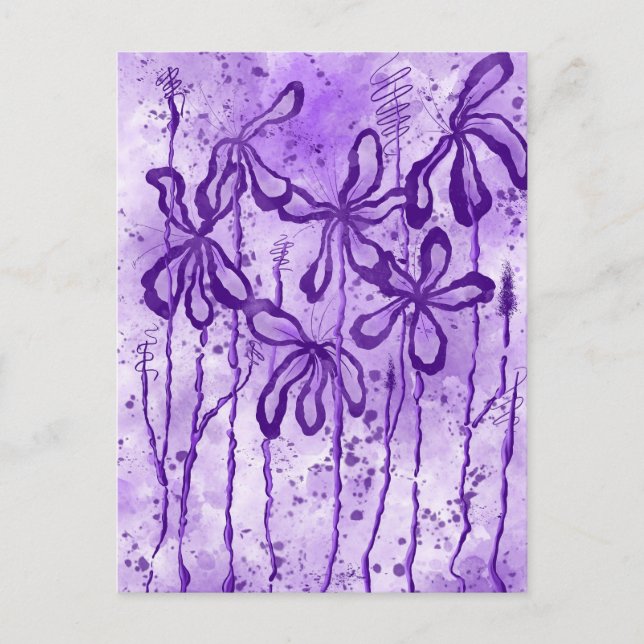 violet Paint Splatter & Lilies Postcard (Front)