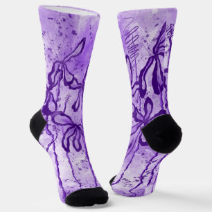 Violet Paint Splatter & Lilies Socks