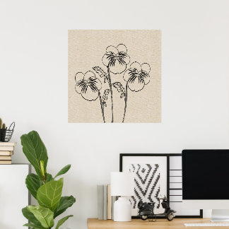 Violet Pansies  Drawing Canvas Flower Poster