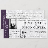 Violet Paris Wedding Boarding Pass Invitation
