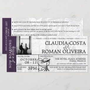 Violet Paris Wedding Boarding Pass Invitation
