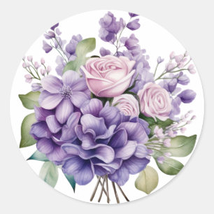 Violet Peony And Roses Wedding Classic Round Sticker