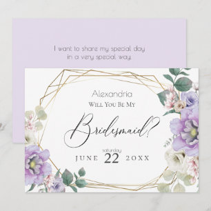 Violet Peony Flowers Will You Be My Bridesmaid Invitation